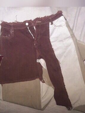 Two-Tone Patchwork Brown Denim Jeans Size Large 8/10